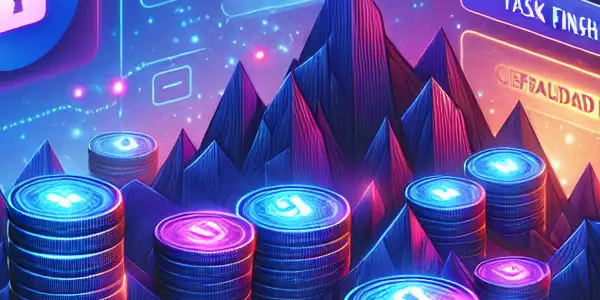 A futuristic digital landscape illustrating a safe adult entertainment platform with glowing tokens, user-friendly features, and security symbols.