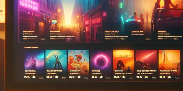 A cozy workspace featuring a computer displaying a Japanese adult film website, with warm lighting and inviting decor.