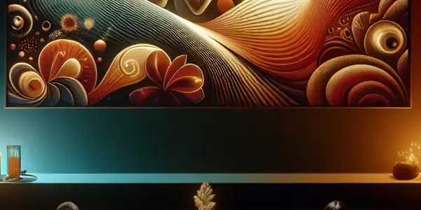 A couple enjoying a cozy, intimate movie night, surrounded by calming decor and mindful relaxation elements.