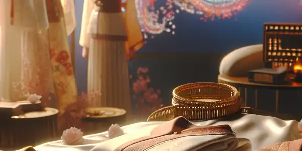 A cozy bedroom scene featuring elegant adult lingerie on a plush bed, accented by soft lighting and romantic elements.