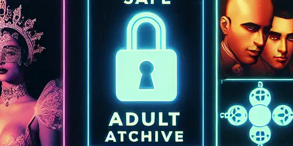 A digital collage of a modern adult content platform emphasizing safety, privacy, and classic Japanese AV cinema.