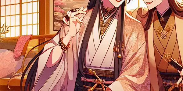 Two anime-style characters playfully interact in a cozy, detailed Japanese room, embodying excitement and adventure.