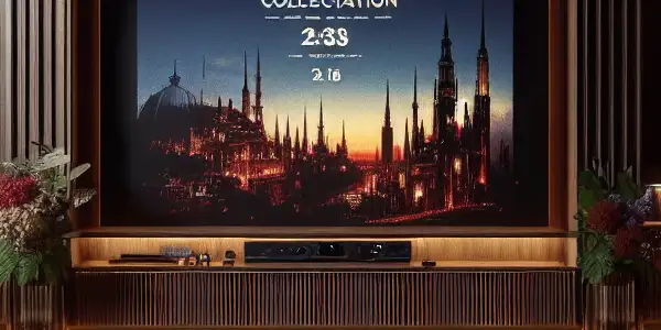 A sophisticated showcase of adult entertainment in a dimly lit, elegant room with curated films and plush decor.