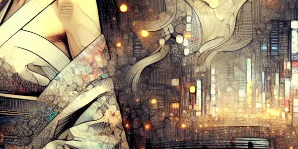 A mysterious female character in a vibrant Tokyo nightscape, embodying the allure of Japanese adult film storytelling.